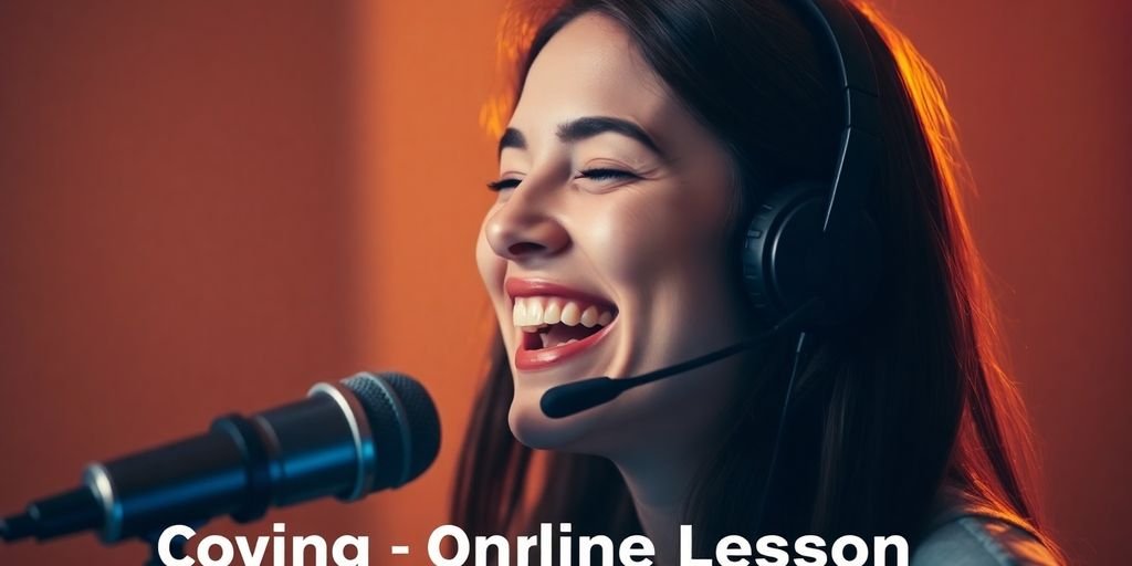 Woman singing happily into a microphone.