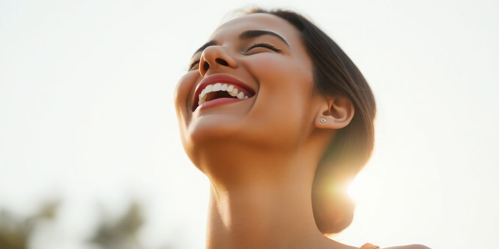 Woman singing with joyful expression